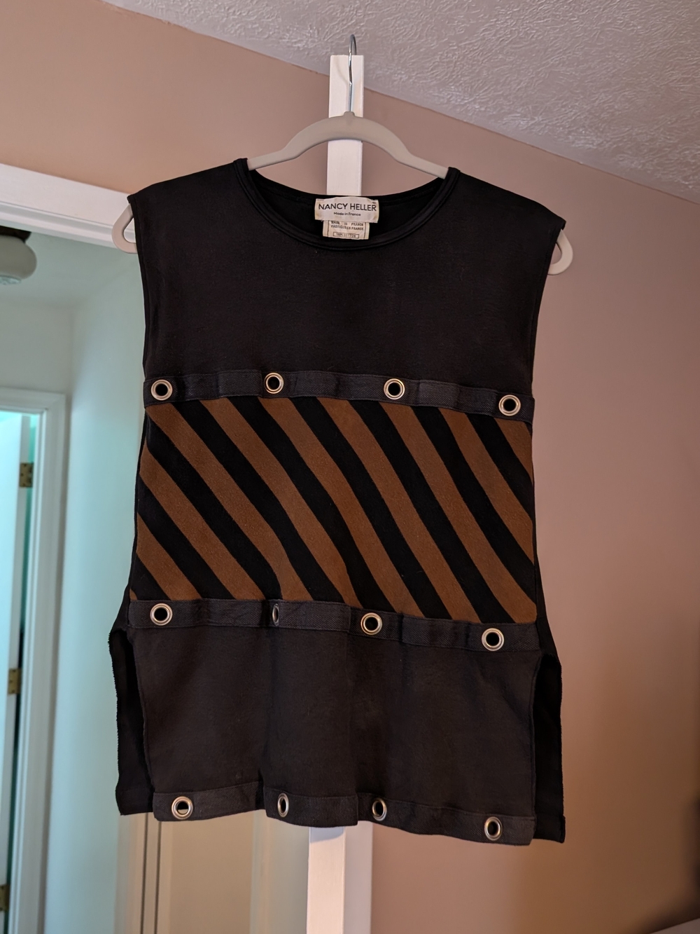Black & Brown Striped Eyelet Tunic